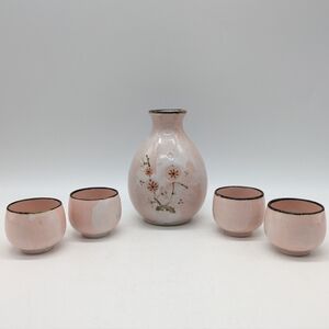 Sousaku Japan Pink Ceramic Floral Sake Set